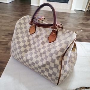 LOUIS VUITTON Damier Azur Speedy 30 Bag Auth